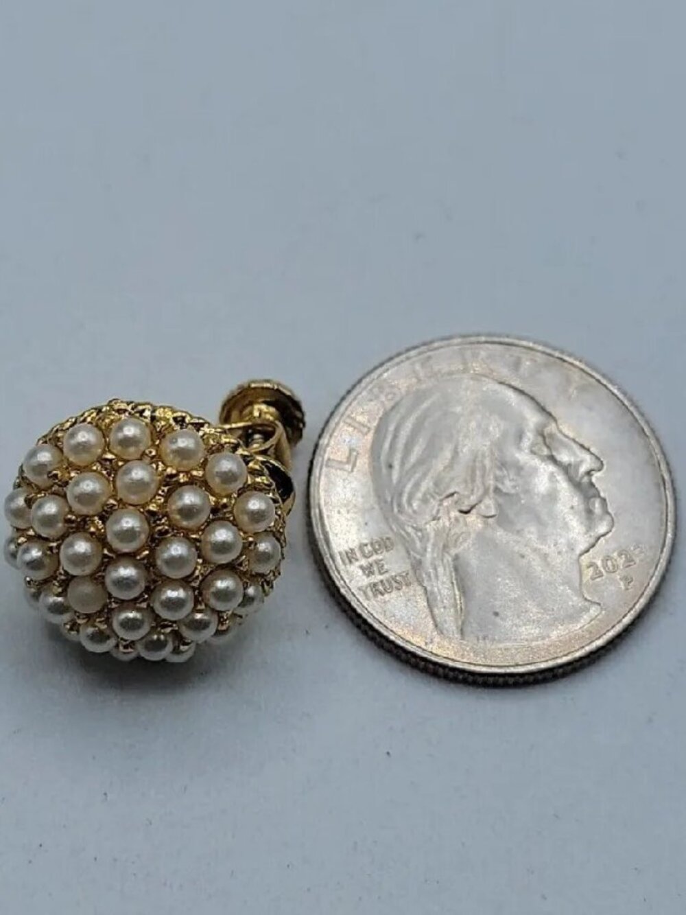 Napier Faux Pearl Pave Screwback Earrings Adjustable Unsigned Pat Pend Vintage - Picture 7 of 9